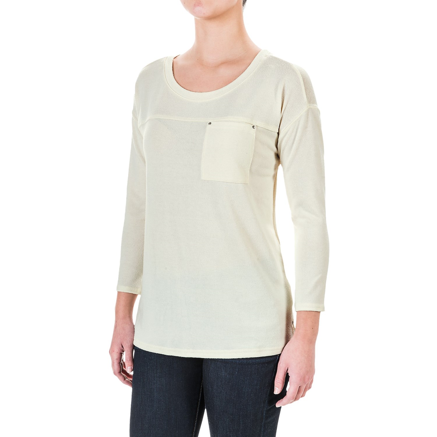 Hi-Low Solid Stretch Shirt - 3/4 Sleeve (For Women)