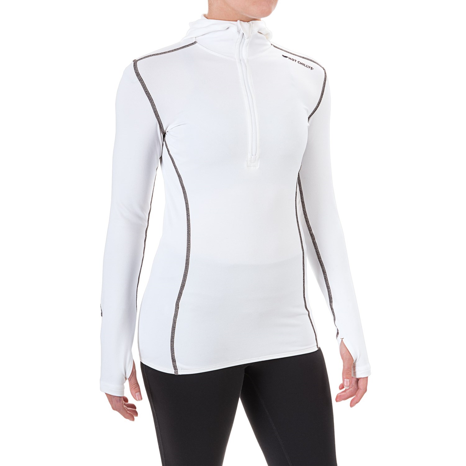 Hot Chillys Micro-Elite Chamois Hooded Base Layer Top - Zip Neck, Long Sleeve (For Women)