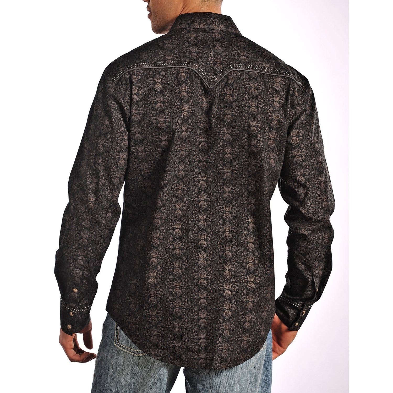 Rock & Roll Cowboy Poplin Print Shirt with Piping - Snap Front, Long Sleeve (For Men)