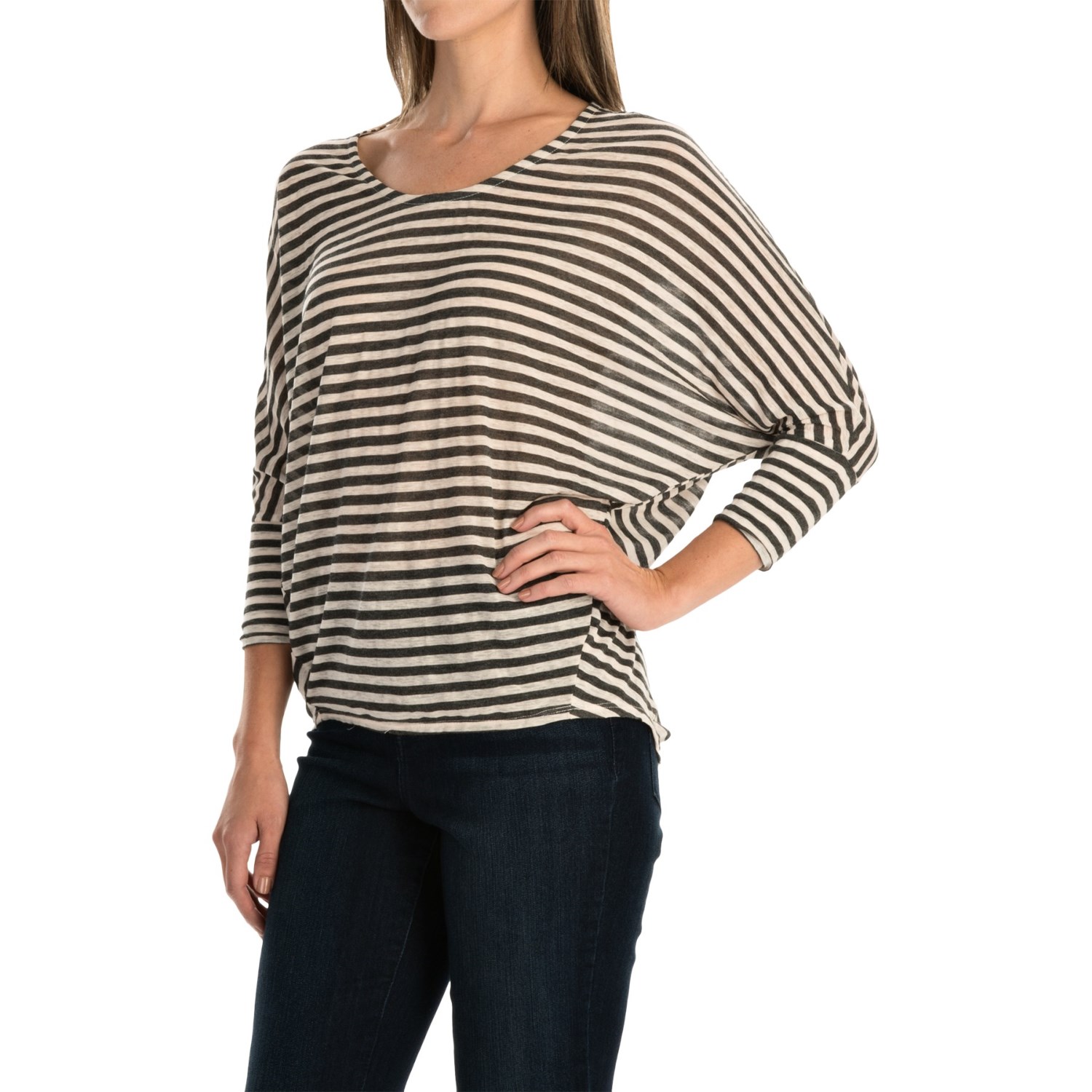 Striped High-Low Shirt - Dolman Elbow Sleeve (For Women)