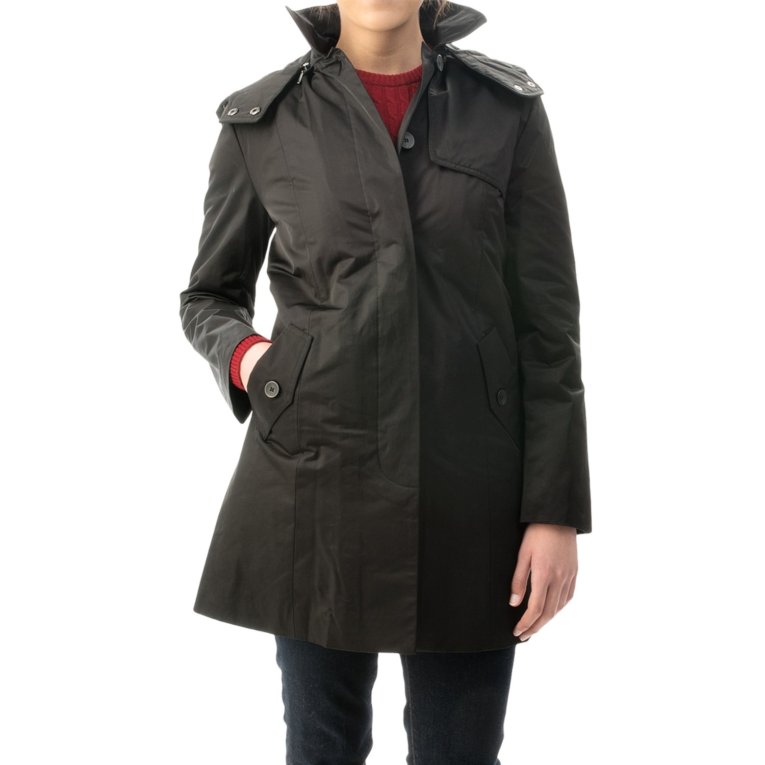 Cole Haan Outerwear Gabardine Rain Coat - Removable Hood, Quilted Liner (For Women)