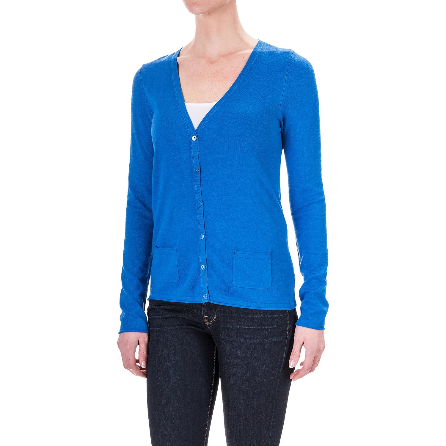 Rayon Pocketed Cardigan Sweater - V-Neck