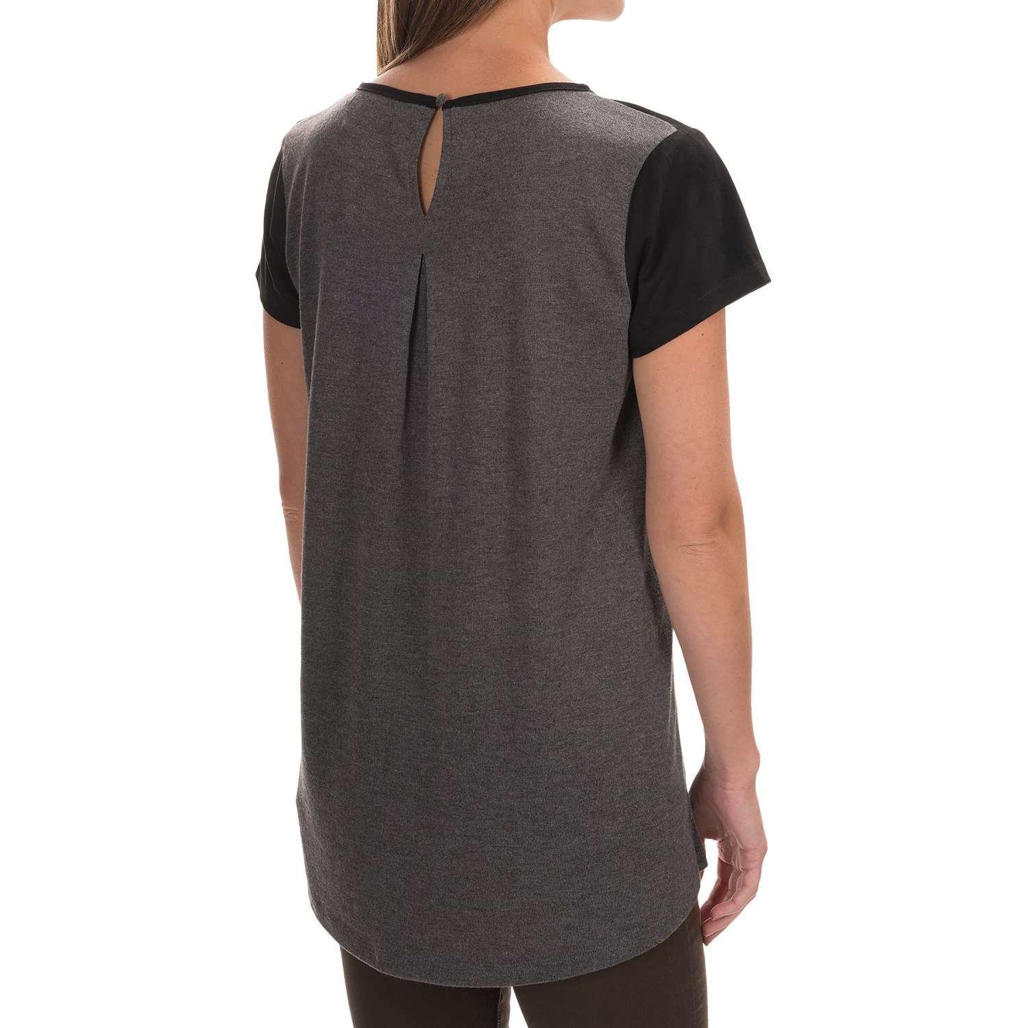 August Silk Microsuede & Knit Mixed Media Shirt - Short Sleeve (For Women)