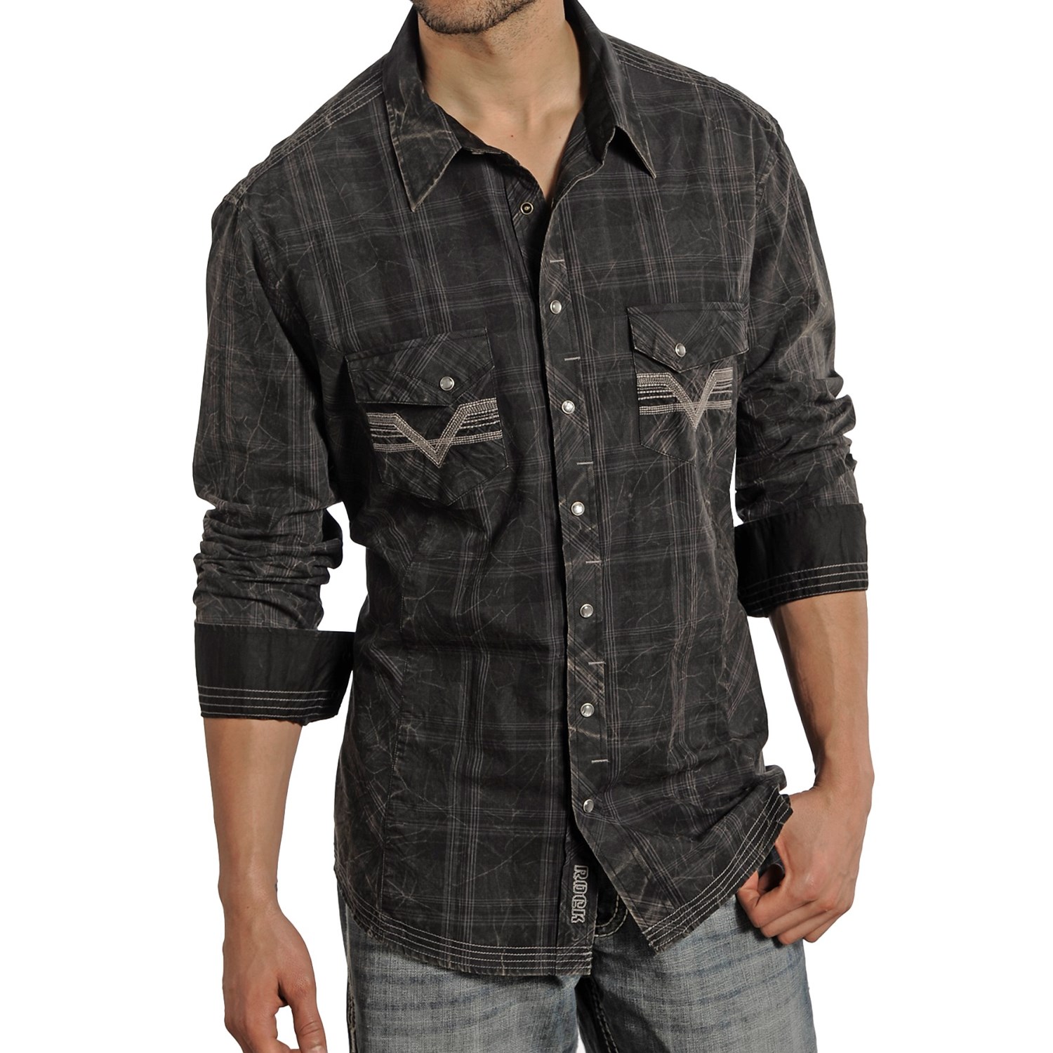 Rock & Roll Cowboy Tonal Plaid Multi-Stitch Shirt - Snap Front, Long Sleeve (For Men)