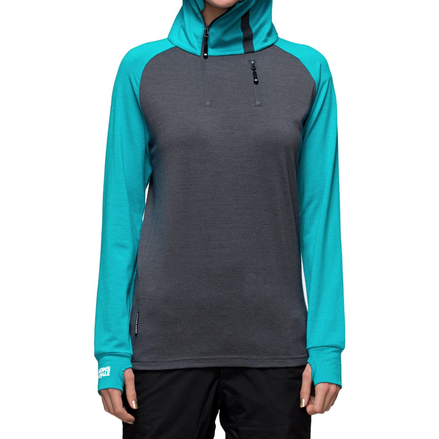 mons royale tech hoodie shirt - merino wool, zip neck, long
