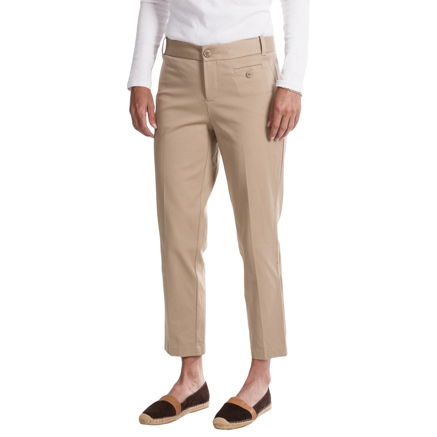 Stretch Cotton Metro Crop Pants - Flat Front (For Women)