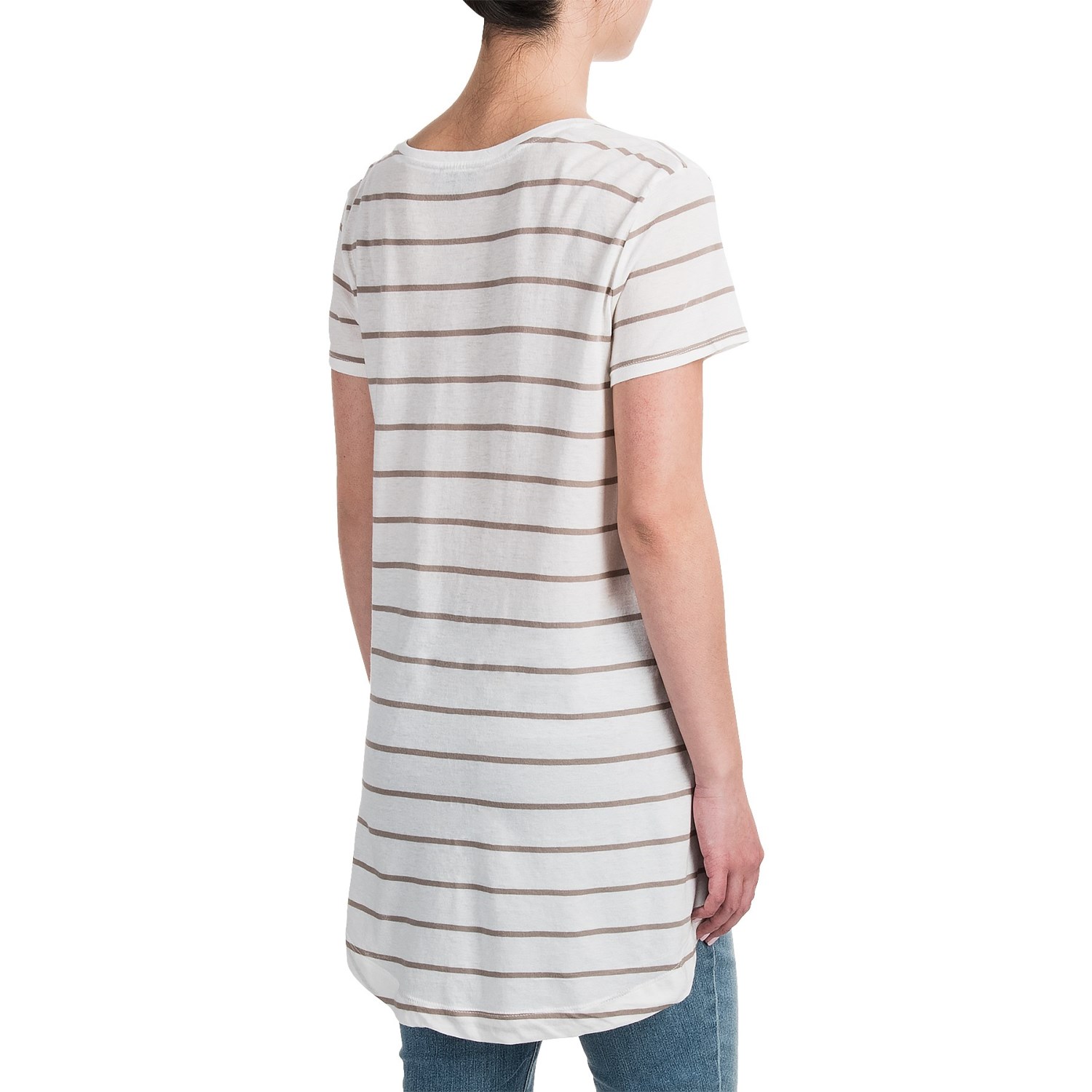 High-Low Striped Shirt - Cotton-Modal, Short Sleeve (For Women)