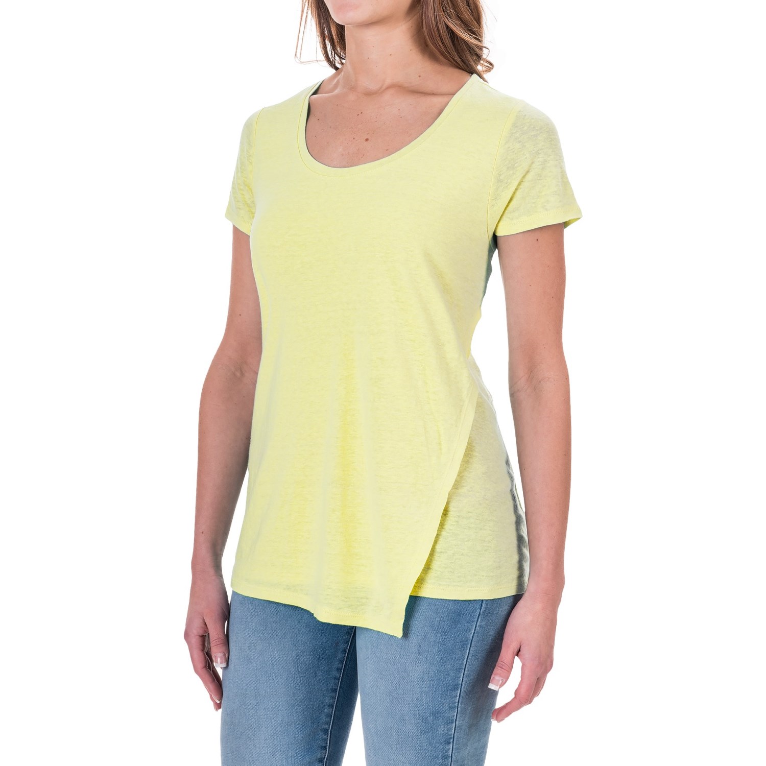 Linen-Rayon Asymmetrical Shirt - Short Sleeve(For Women)