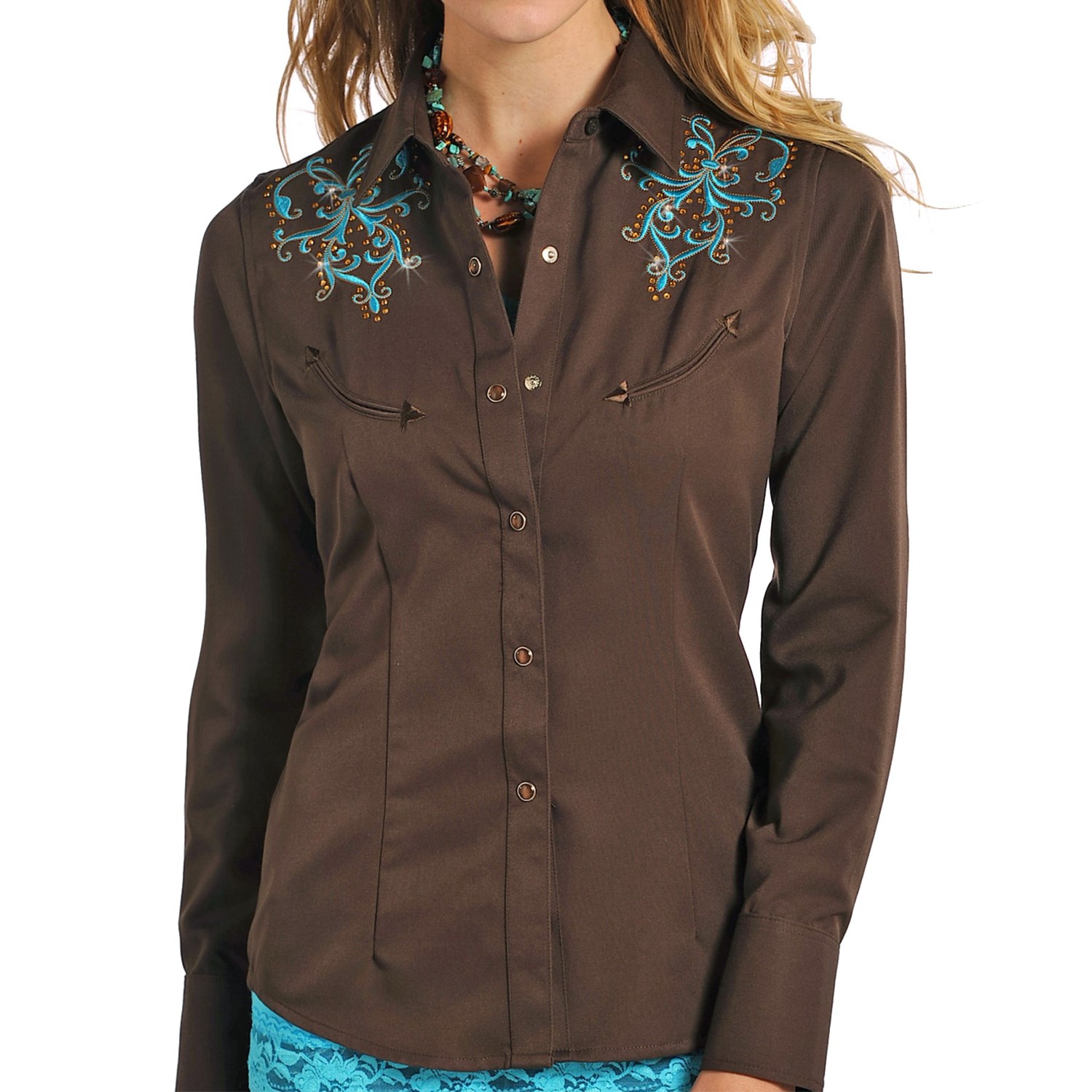 Panhandle Slim Retro Embroidered Shirt - Snap Front, Long Sleeve (For Women)