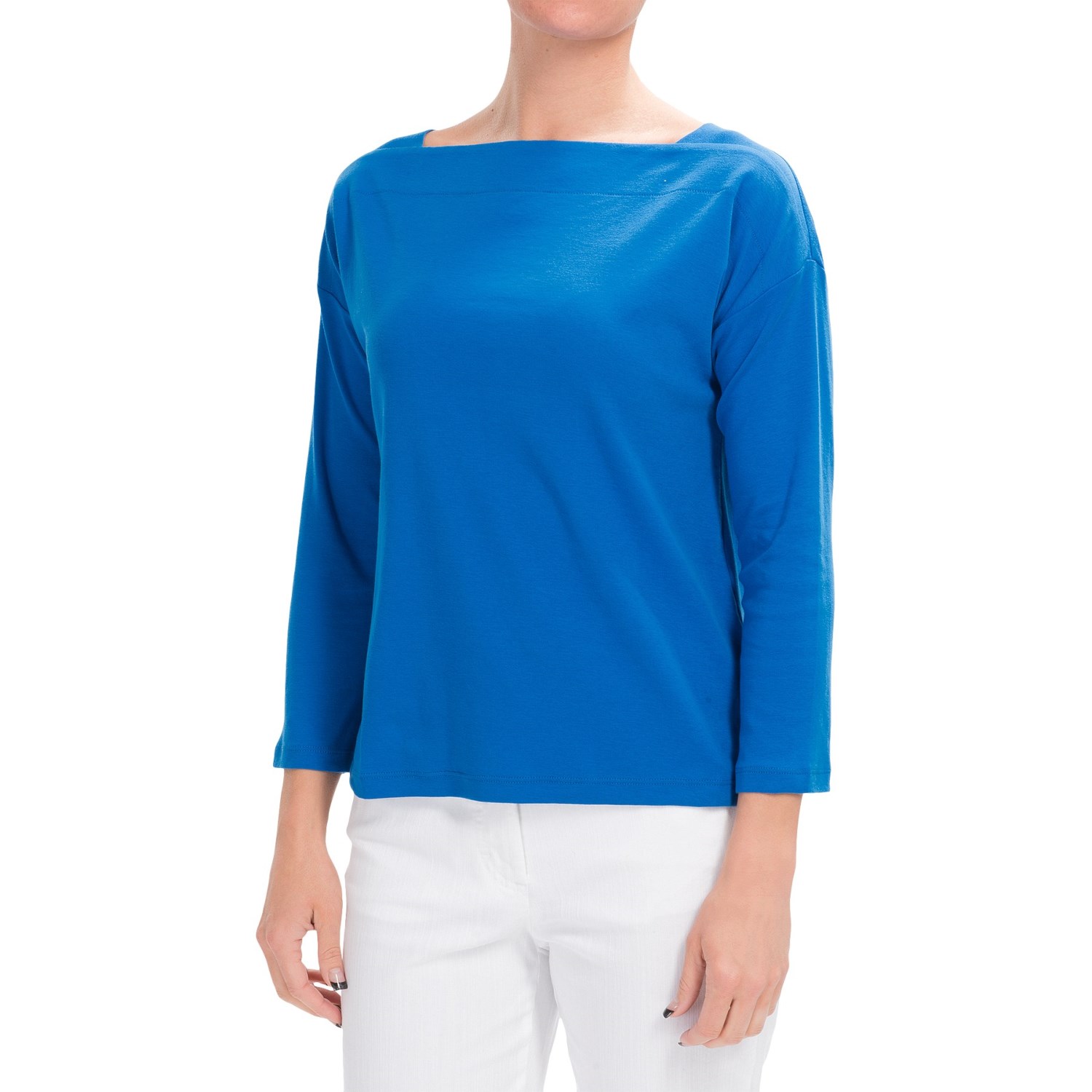 Lilla P Fine Rib Boat Neck Shirt - 3/4 Sleeve (For Women)