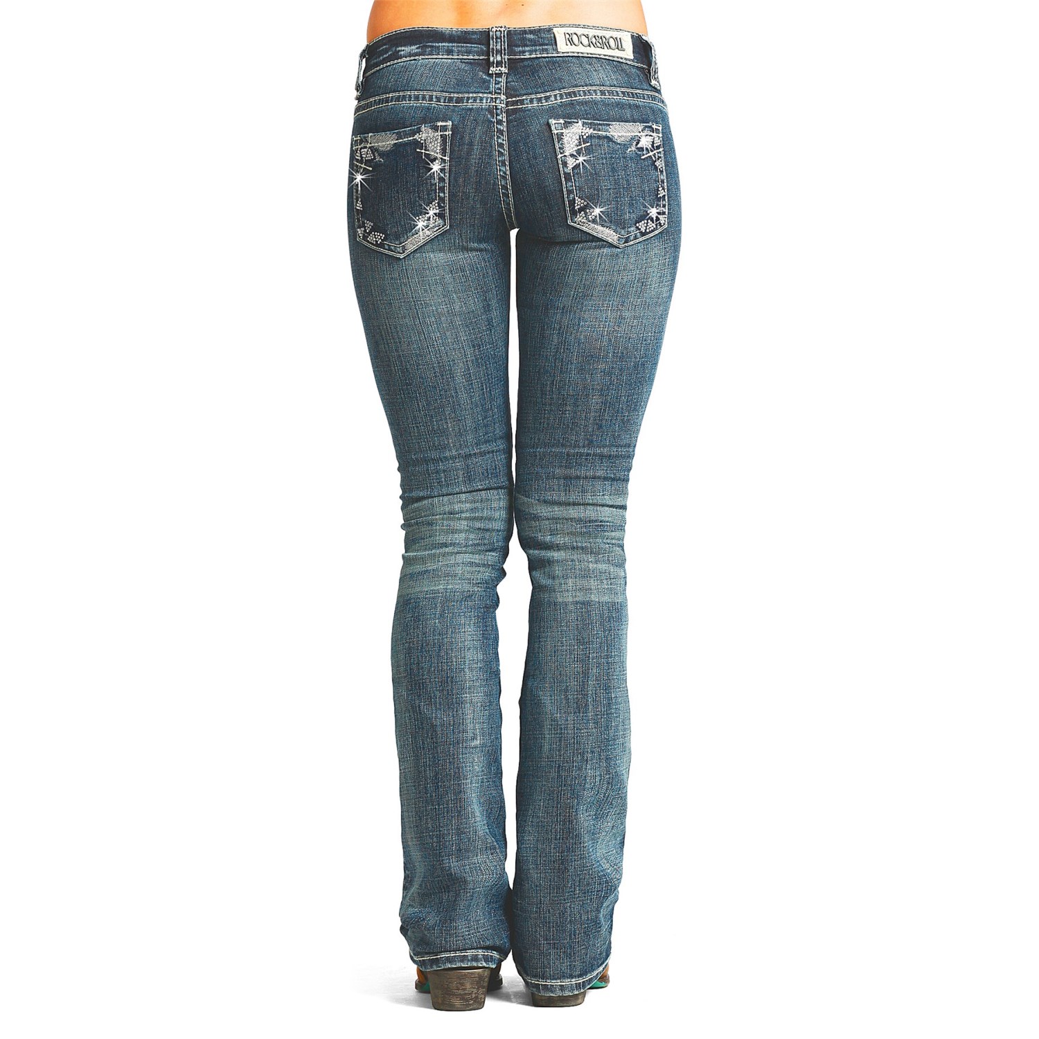 Rock & Roll Cowgirl Rival Crystal Zigzag Embroidery Jeans - Low Rise, Bootcut (For Women)