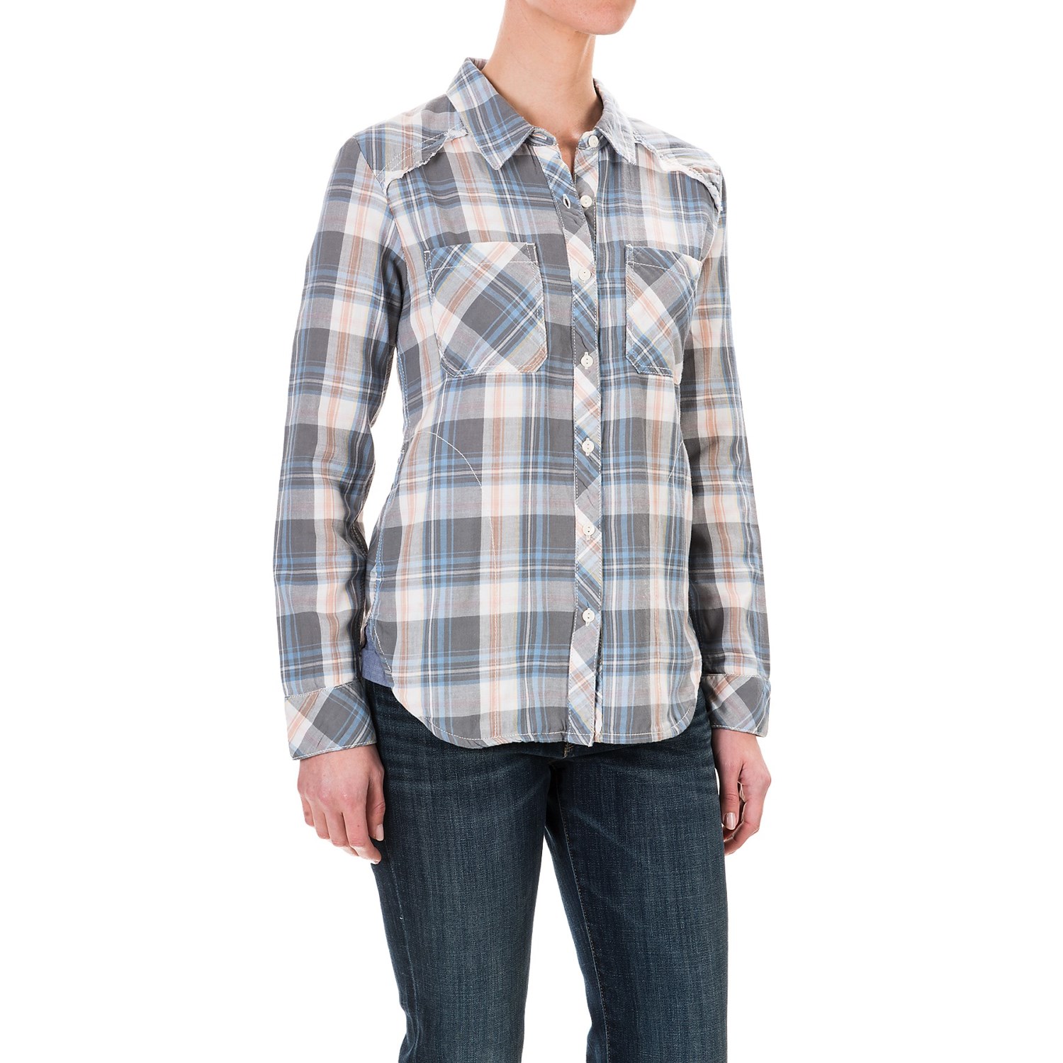 dylan Indigo Plaid Shirt Jacket - Long Sleeve (For Women)