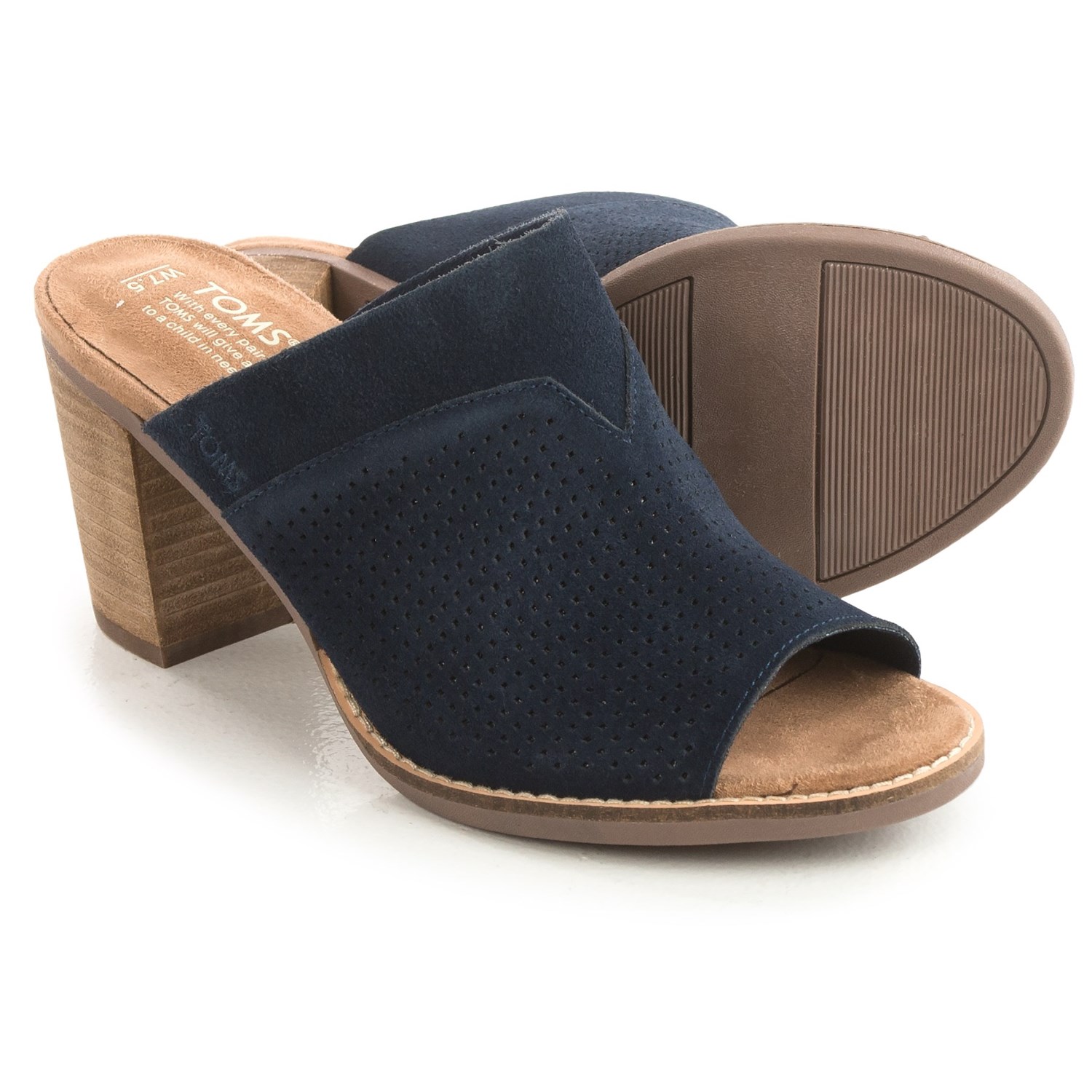 TOMS Majorica Perforated Suede Mules - Peep Toe (For Women)