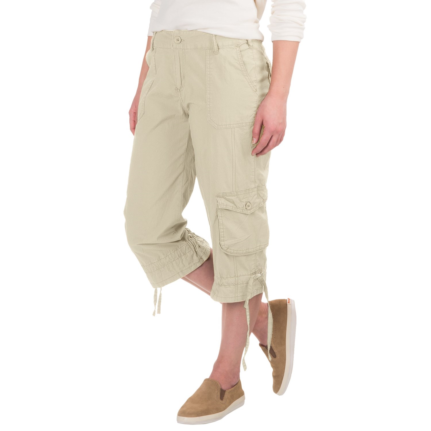 Cotton Lawn Cargo Pocket Capris (For Women)