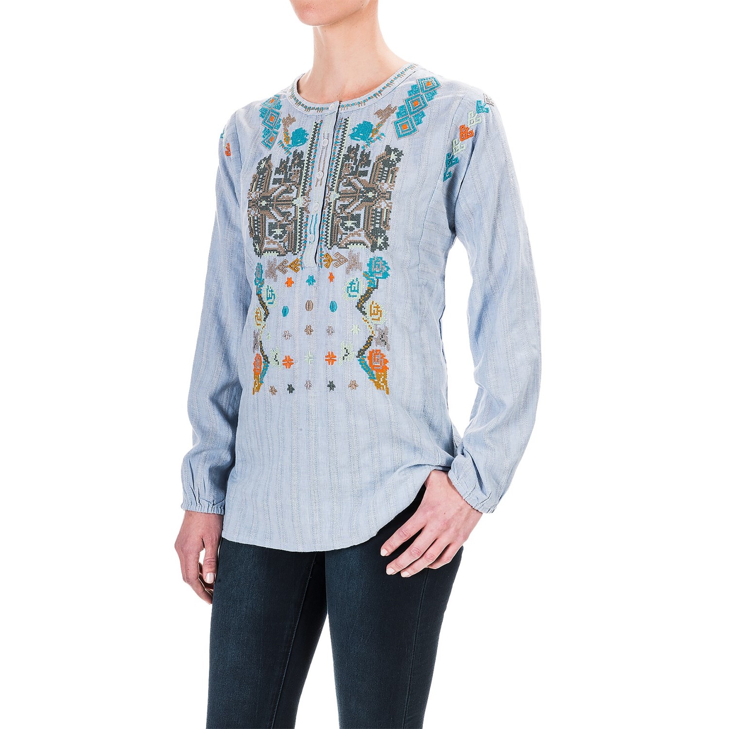 dylan Embroidered Tunic Shirt - Long Sleeve (For Women)