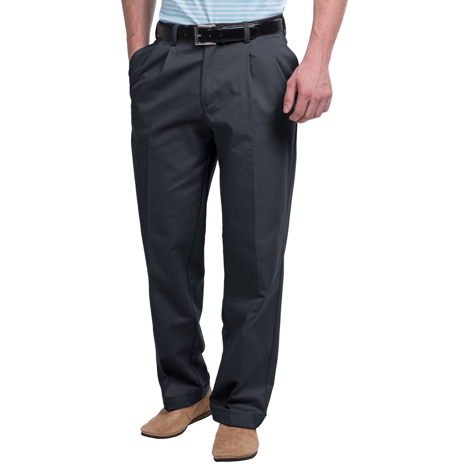 Pleated-Front Twill Pants - Cuffed Hem (For Men)