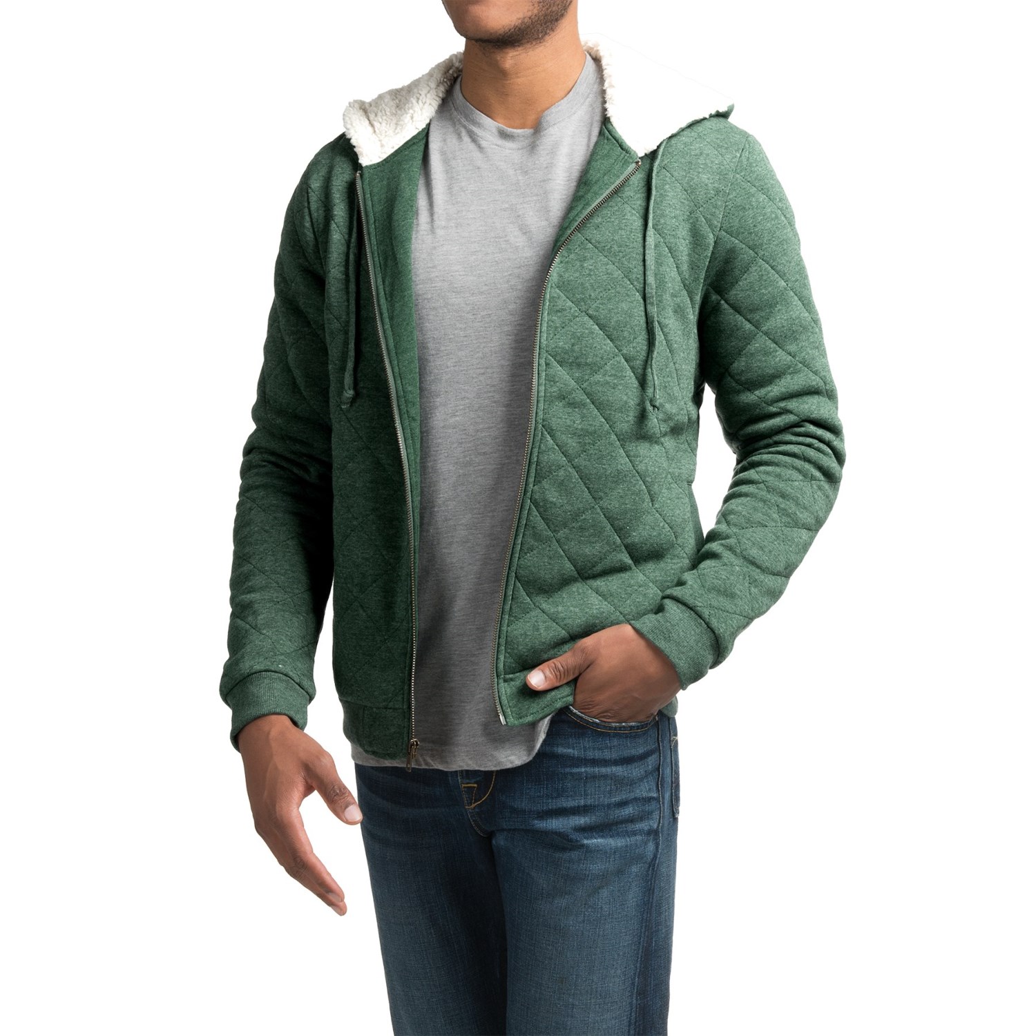 Quilted Hoodie - Sherpa-Lined Hood (For Men)