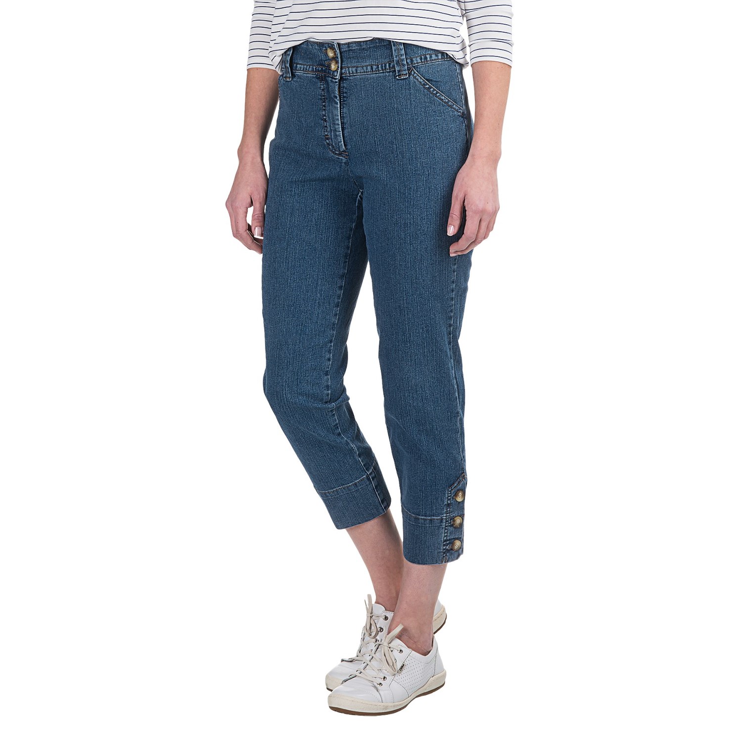 Button-Trimmed Denim Capris (For Women)