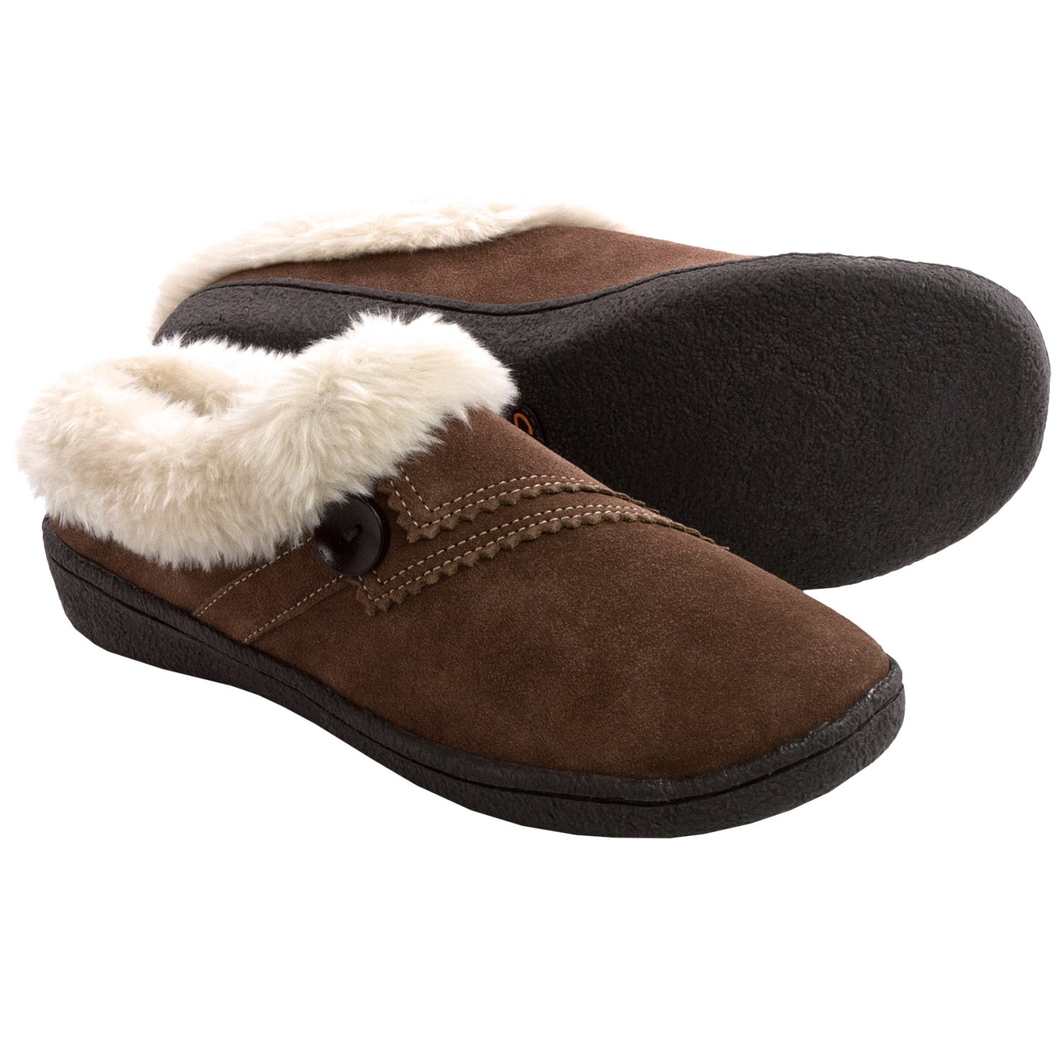 Clarks Button Clog Slippers - Suede, Faux-Fur Lined (For Women)