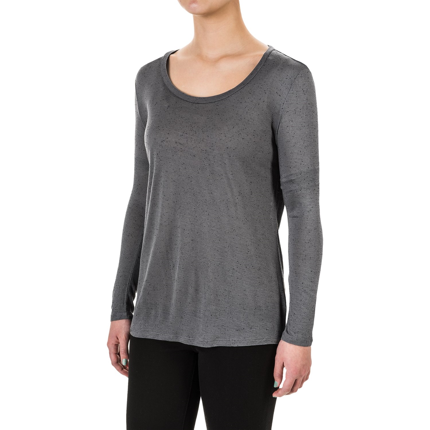 Flecked Round Neck Shirt - Long Sleeve (For Women)