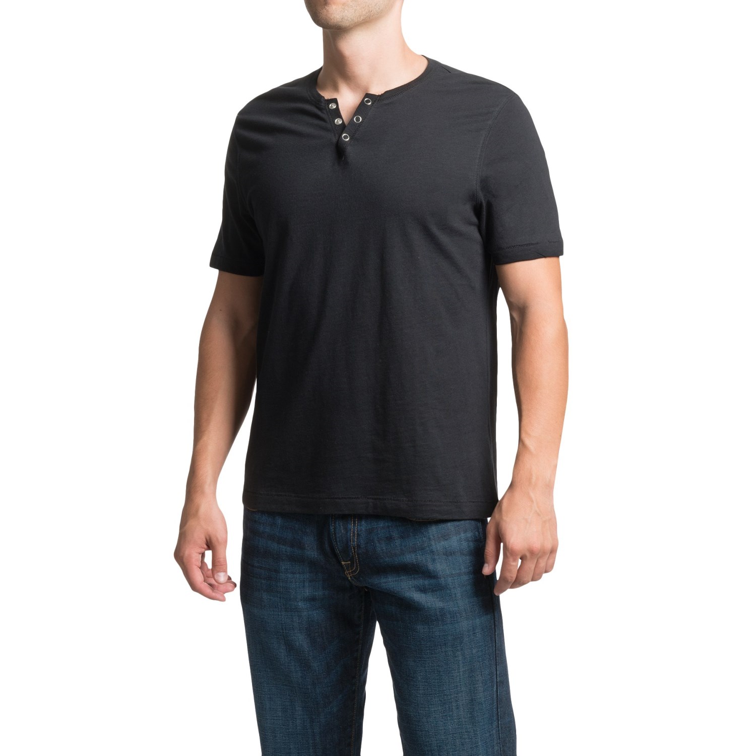 Cotton Snap V-Neck Henley Shirt - Short Sleeve (For Men)