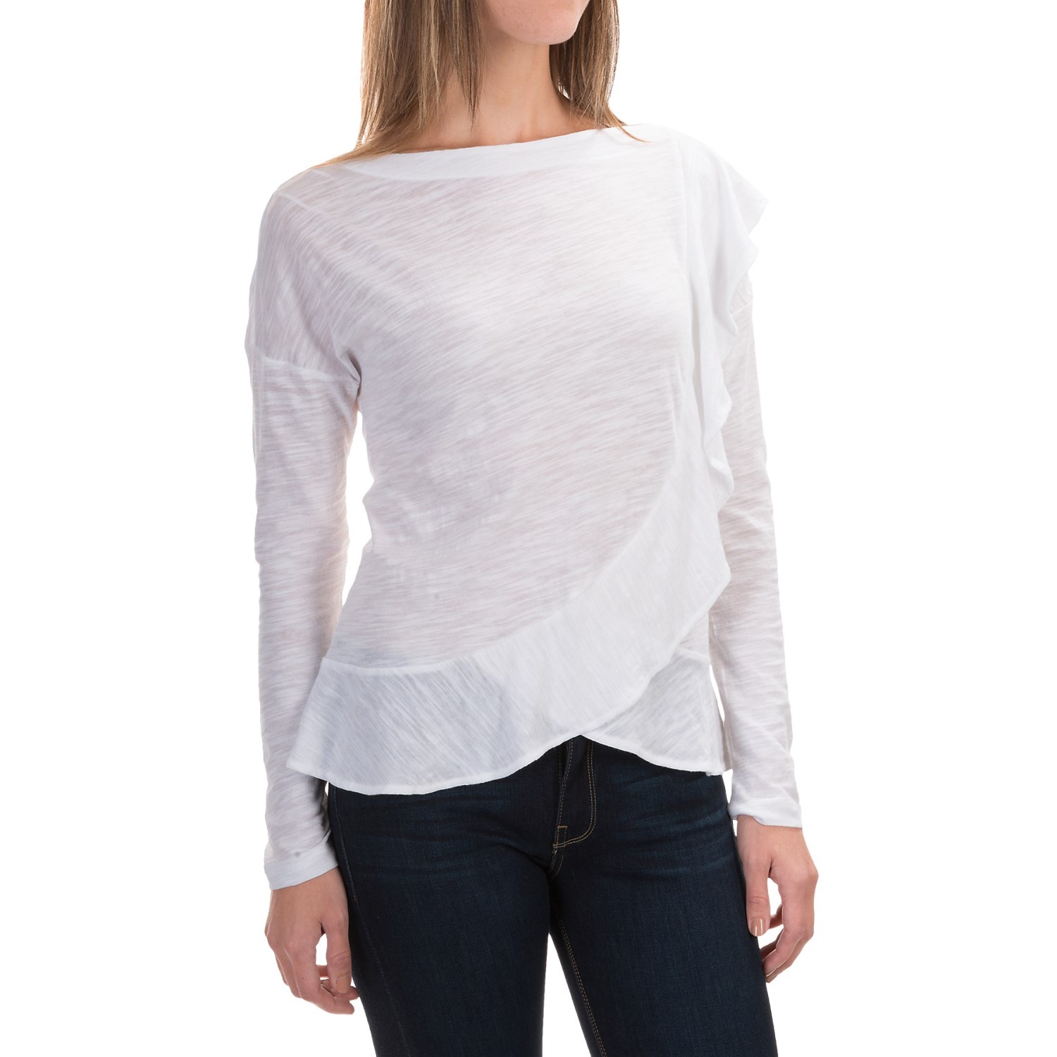 Slub-Knit Boat Neck Shirt - Long Sleeve (For Women)