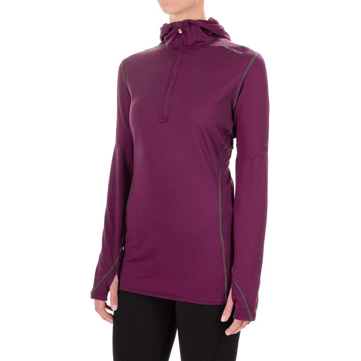 Hot Chillys Micro-Elite Chamois Hooded Base Layer Top - Zip Neck, Long Sleeve (For Women)