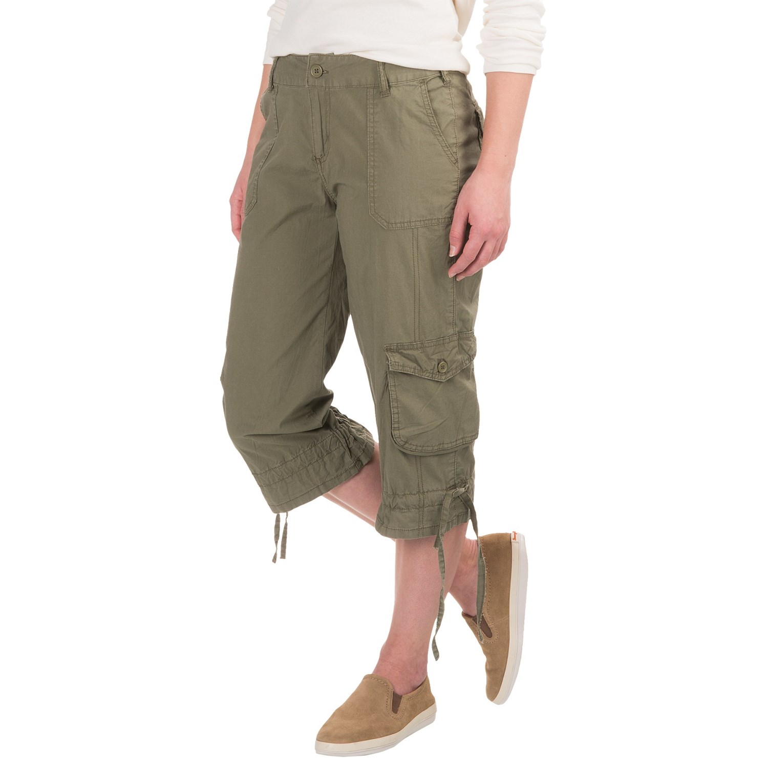 Cotton Lawn Cargo Pocket Capris (For Women)