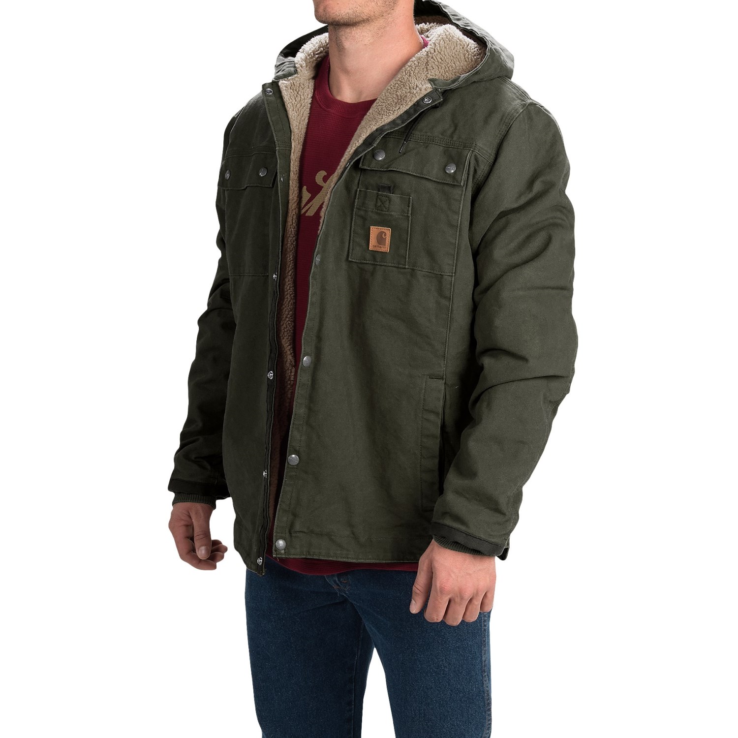 Carhartt Sandstone Hooded Multi-Pocket Jacket - Sherpa Lined (For Tall Men)