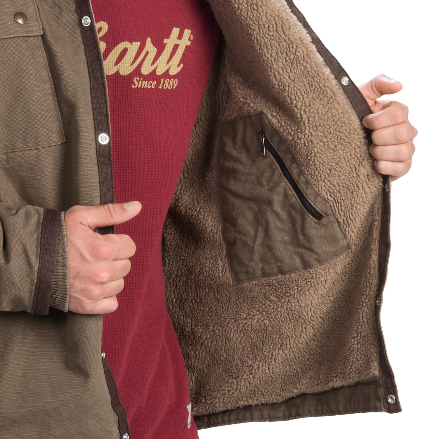 Carhartt Sandstone Hooded Multi-Pocket Jacket - Sherpa Lined (For Tall Men)