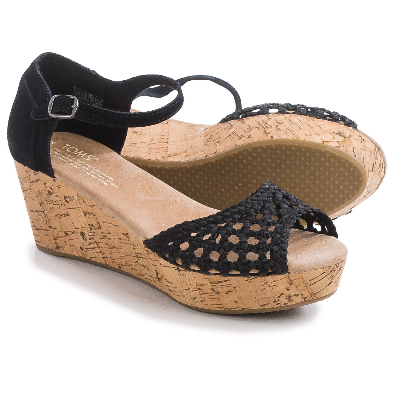 TOMS Black Satin Woven Platform Wedge Sandals (For Women)