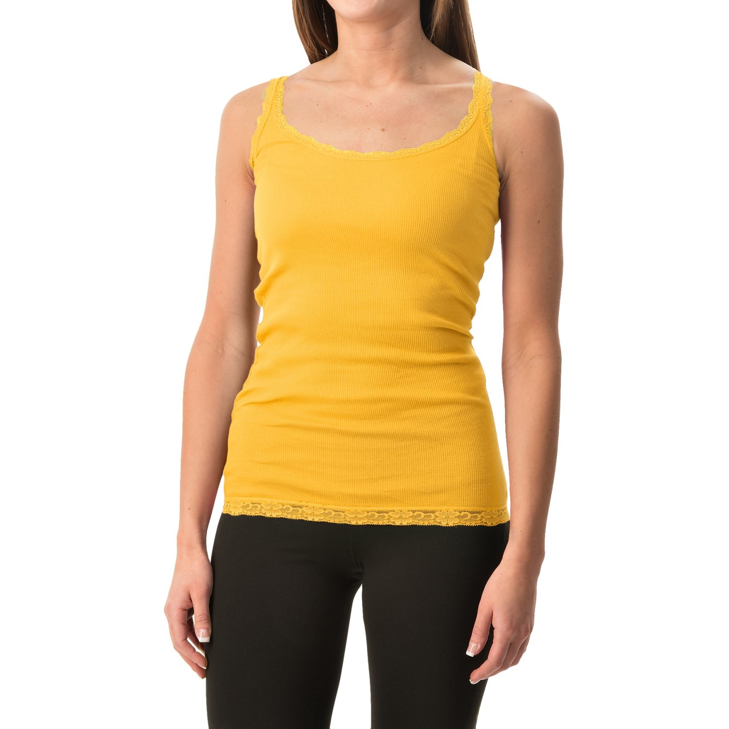 Rib-Knit Lace-Trim Tank Top (For Women)