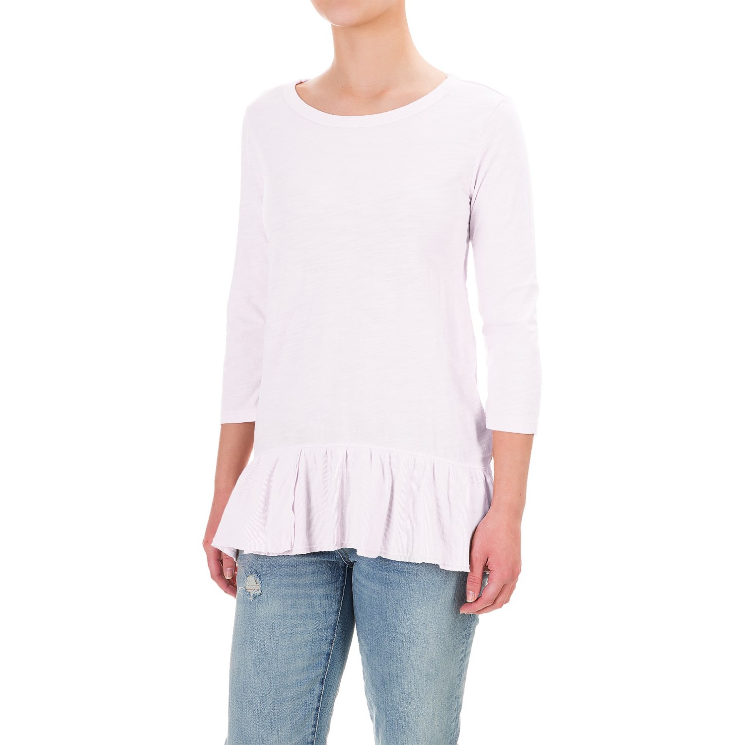 dylan Cotton Slub Shirt with Flounced Rib-Knit Hem - 3/4 Sleeve (For Women)