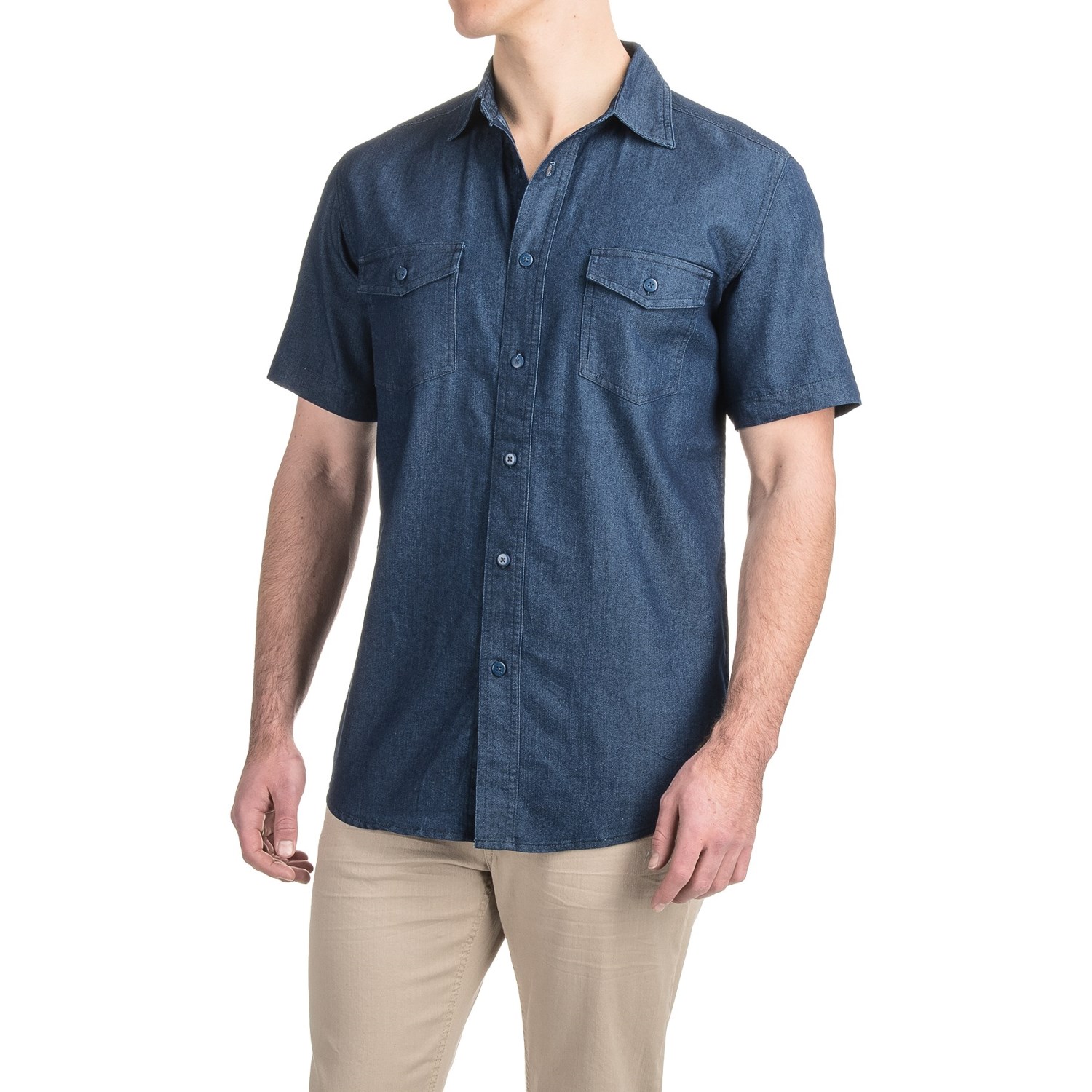 Denim Button-Up Shirt - Short Sleeve (For Men)