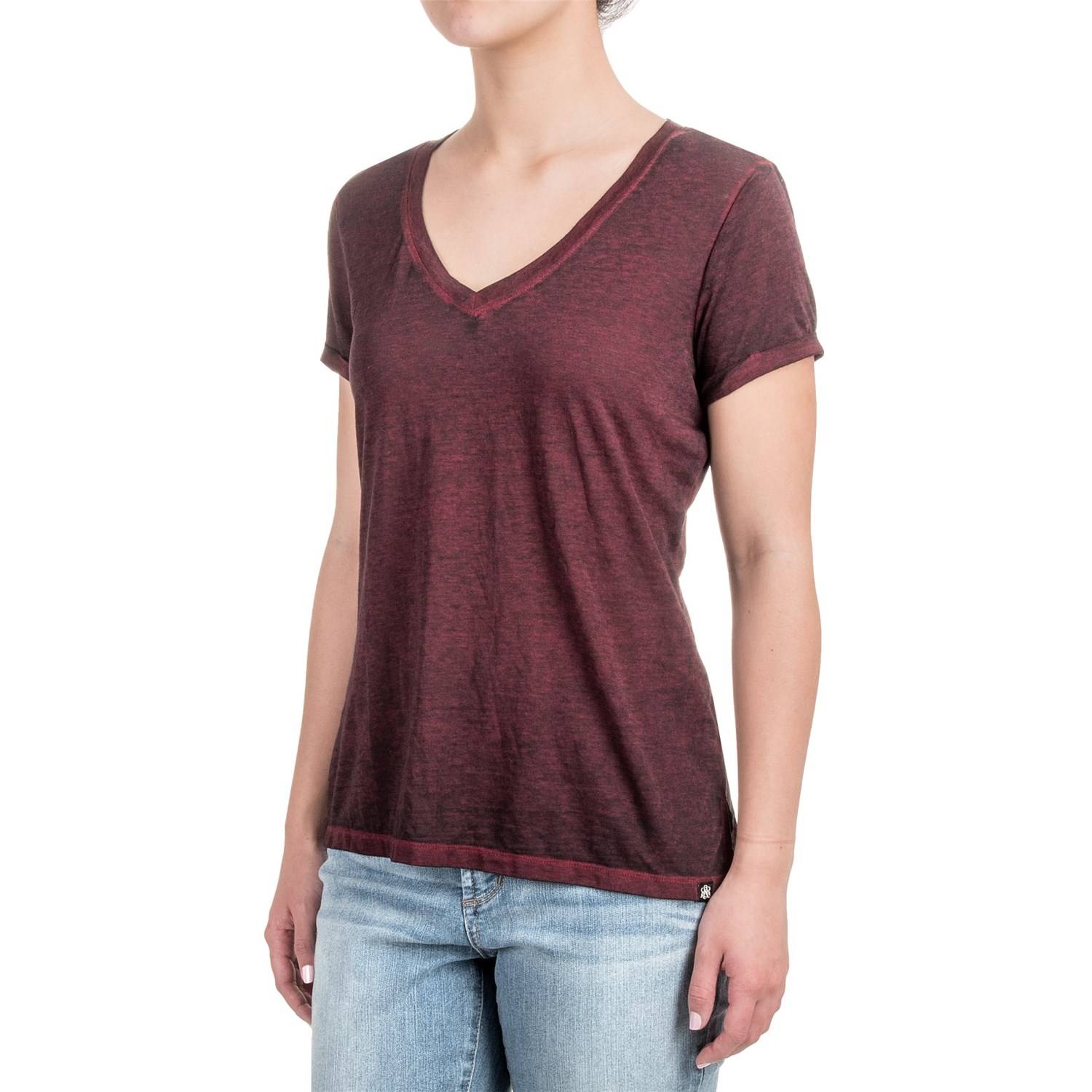 Heathered High-Low Knit Shirt - V-Neck, Short Sleeve (For Women)