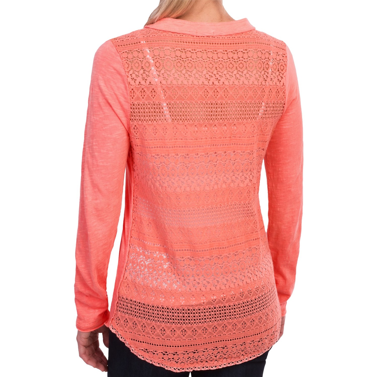 dylan Split Neck and Navajo Lace Shirt - Long Sleeve (For Women)